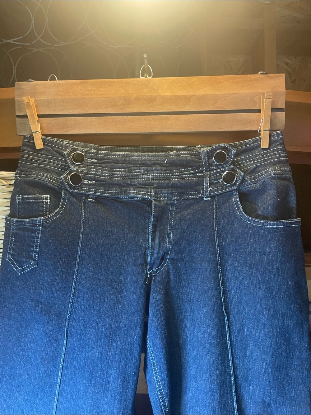 VTG Bugle Boy for Her Dark Blue Wide Leg Stretch Jeans with Double Waist Buttons